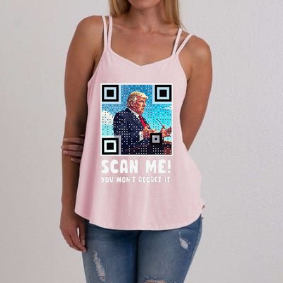 Trump Dance Troll Qr Funny President Trump Dance Code Back Women's Strappy Tank