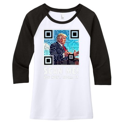 Trump Dance Troll Qr Funny President Trump Dance Code Back Women's Tri-Blend 3/4-Sleeve Raglan Shirt