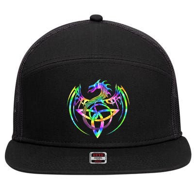 Tie Dye Tribal Celtic Knot Fantasy Dragon 7 Panel Mesh Trucker Snapback Hat