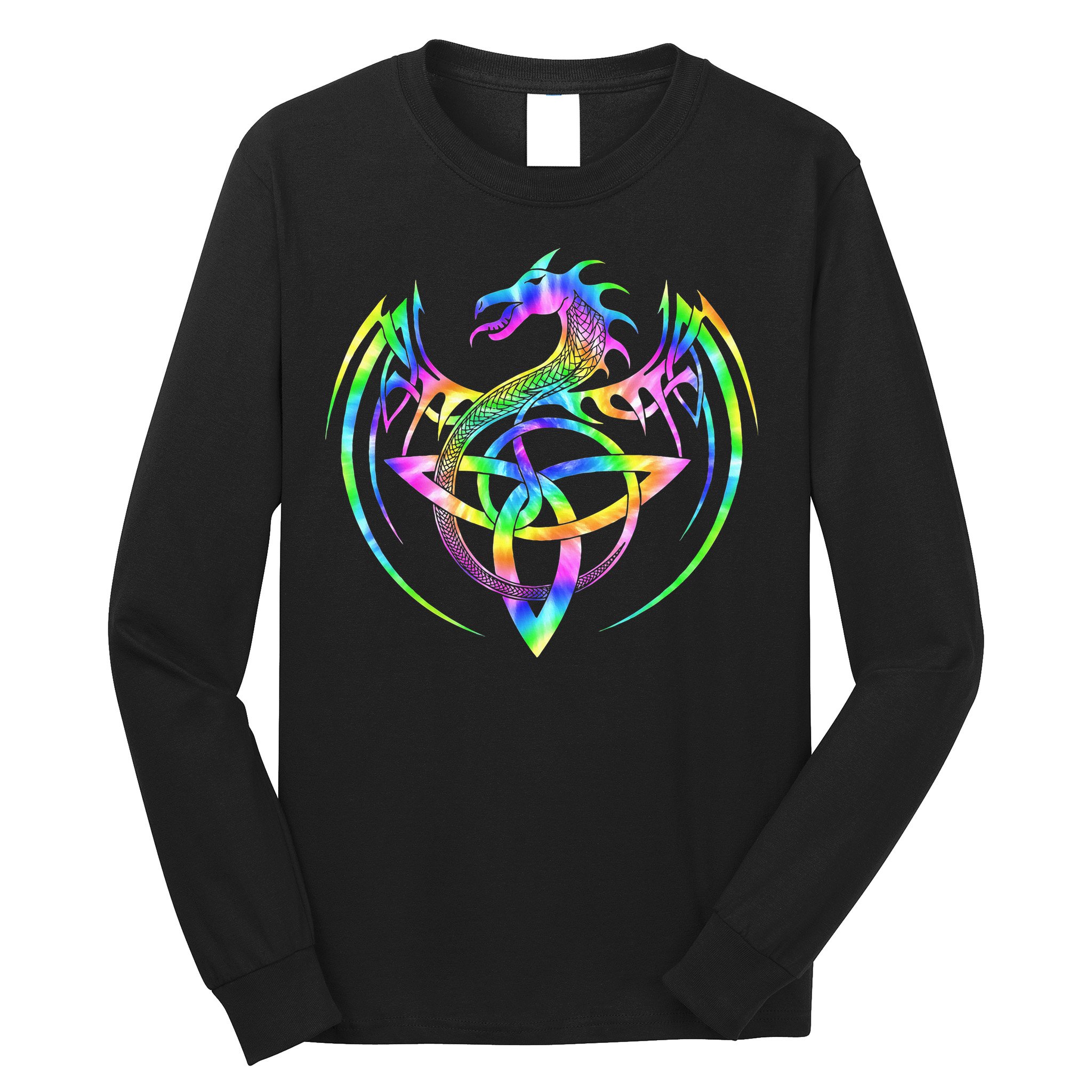 Tie Dye Tribal Celtic Knot Fantasy Dragon Long Sleeve Shirt