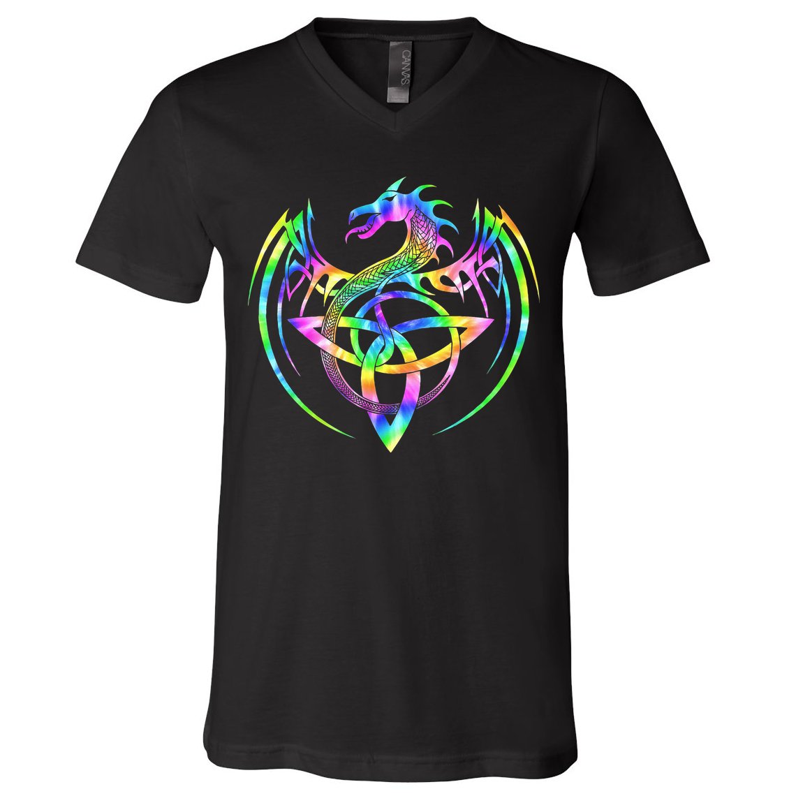 Tie Dye Tribal Celtic Knot Fantasy Dragon V-Neck T-Shirt