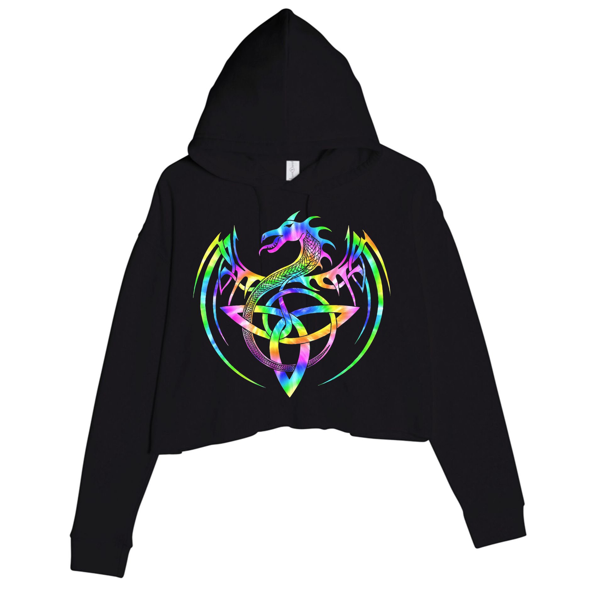 Tie Dye Tribal Celtic Knot Fantasy Dragon Crop Fleece Hoodie