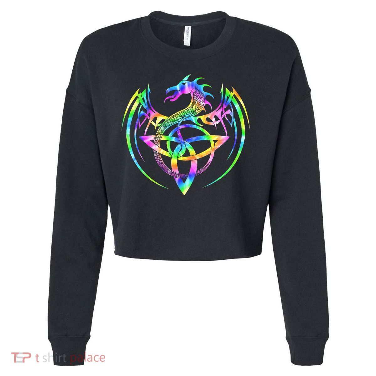 Tie Dye Tribal Celtic Knot Fantasy Dragon Cropped Pullover Crew