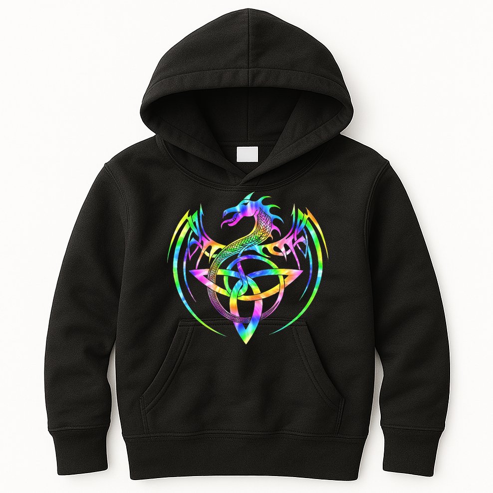 Tie Dye Tribal Celtic Knot Fantasy Dragon Kids Hoodie