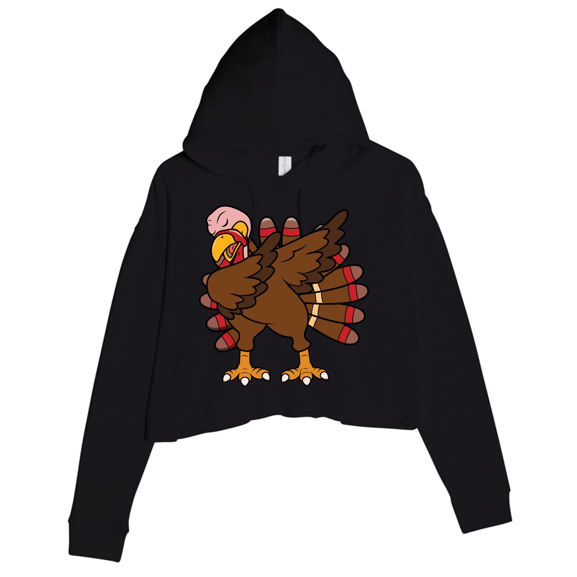 Turkey Dab Thanksgiving Funny Crop Fleece Hoodie