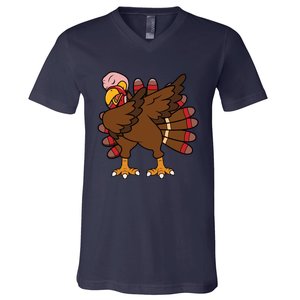 Turkey Dab Thanksgiving Funny V-Neck T-Shirt