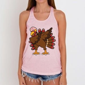 Turkey Dab Thanksgiving Funny Women's Knotted Racerback Tank