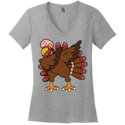 Turkey Dab Thanksgiving Funny Women's V-Neck T-Shirt