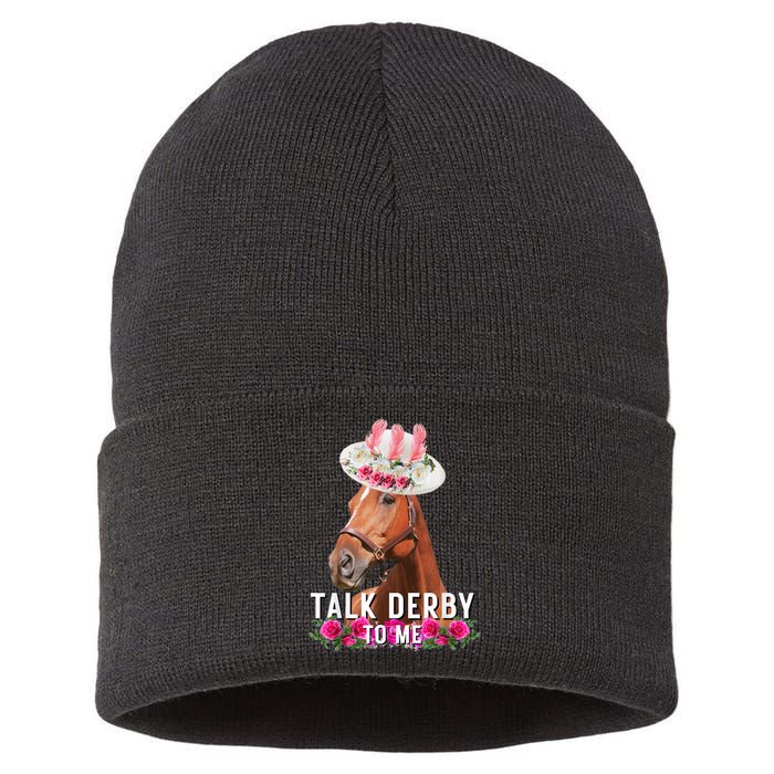 Talk Derby To Me Horse Racing Funny Derby Day Sustainable Knit Beanie