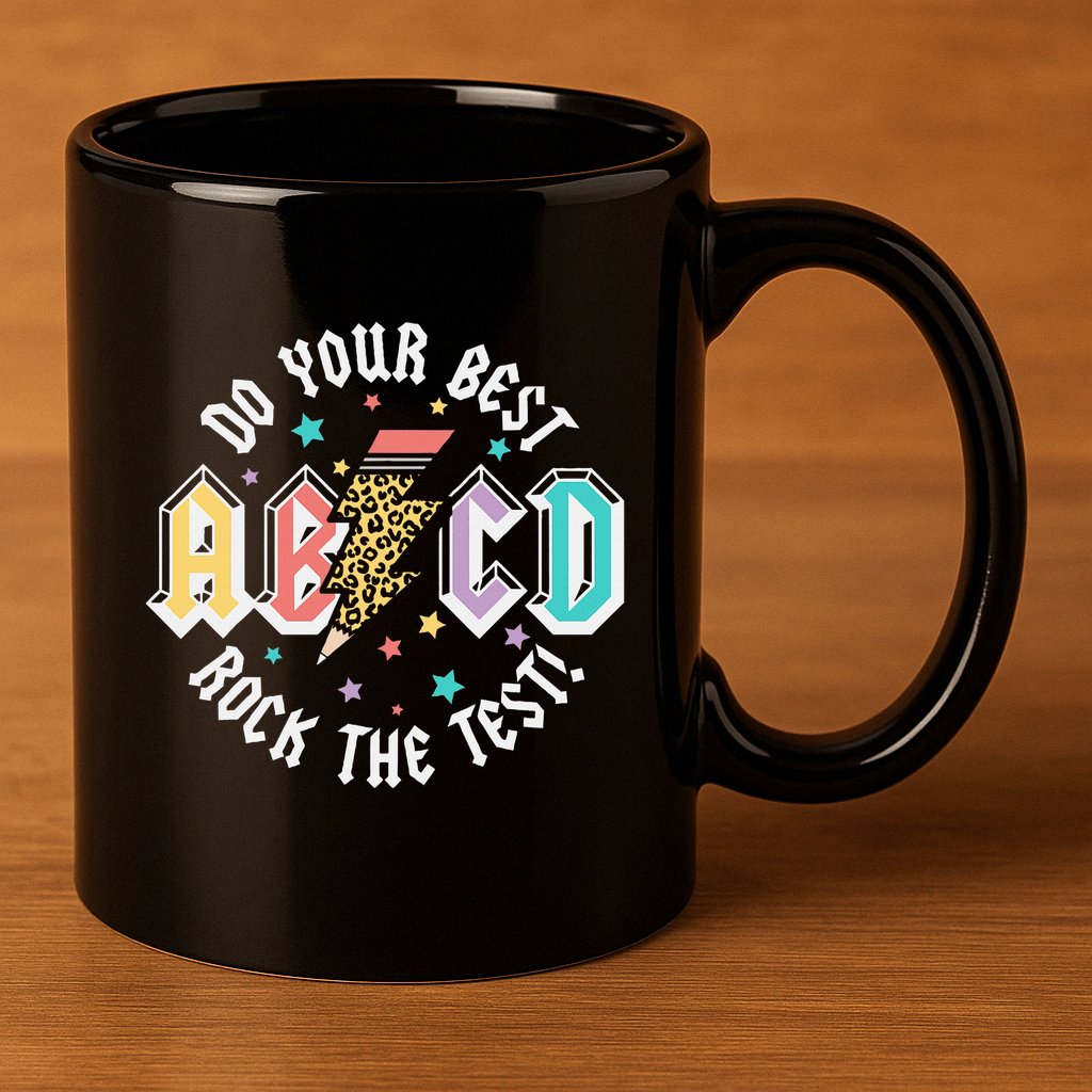 Test Day Teachers Boy Girl Abcd Rock The Test Testing Day 11oz C Handle Ceramic Mug