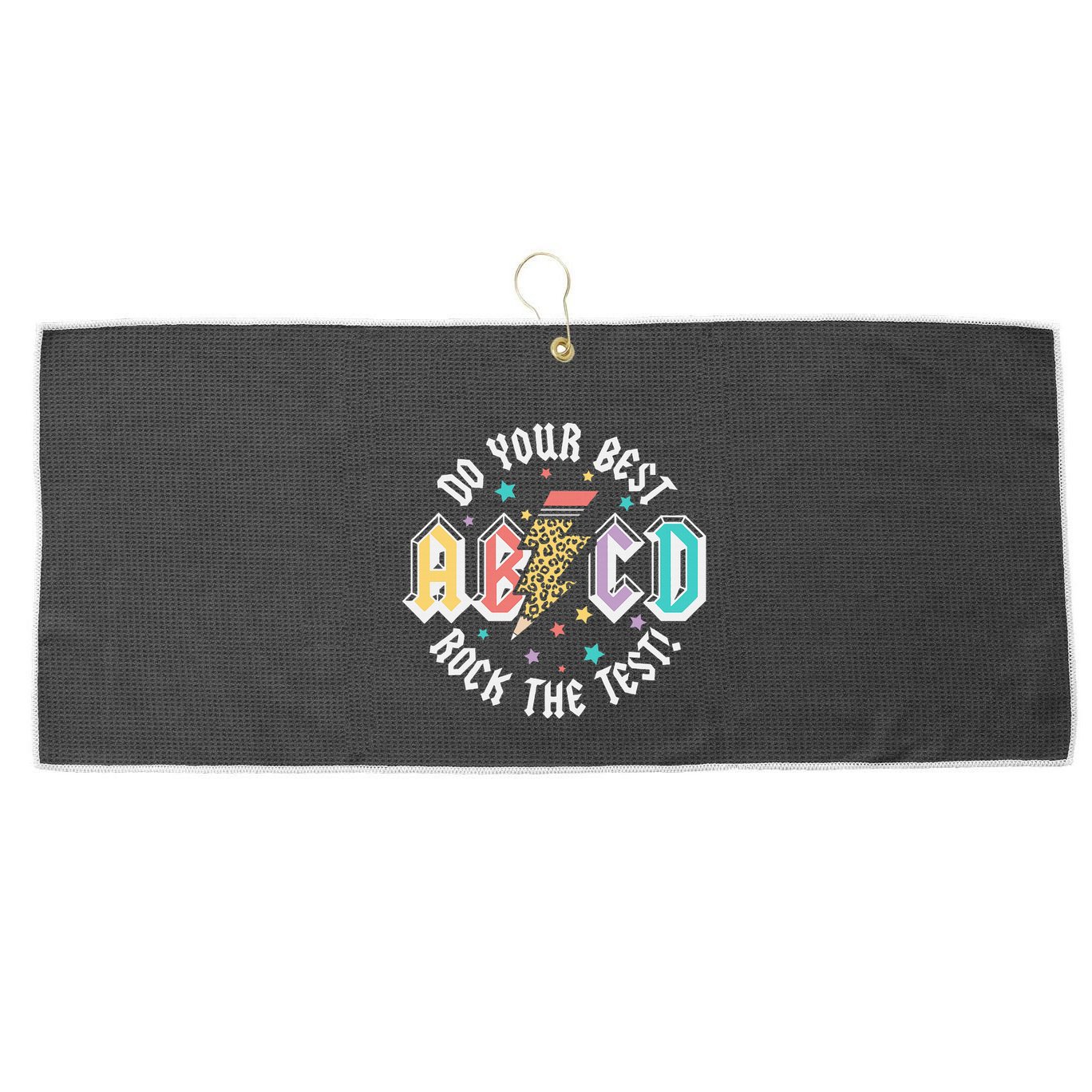 Test Day Teachers Boy Girl Abcd Rock The Test Testing Day Large Microfiber Waffle Golf Towel
