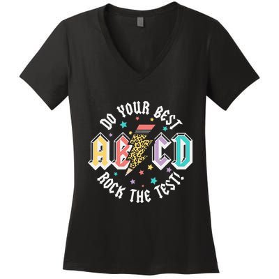 Test Day Teachers Boy Girl Abcd Rock The Test Testing Day Women's V-Neck T-Shirt