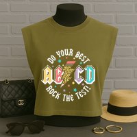 Test Day Teachers Boy Girl Abcd Rock The Test Testing Day Garment-Dyed Women's Muscle Tee