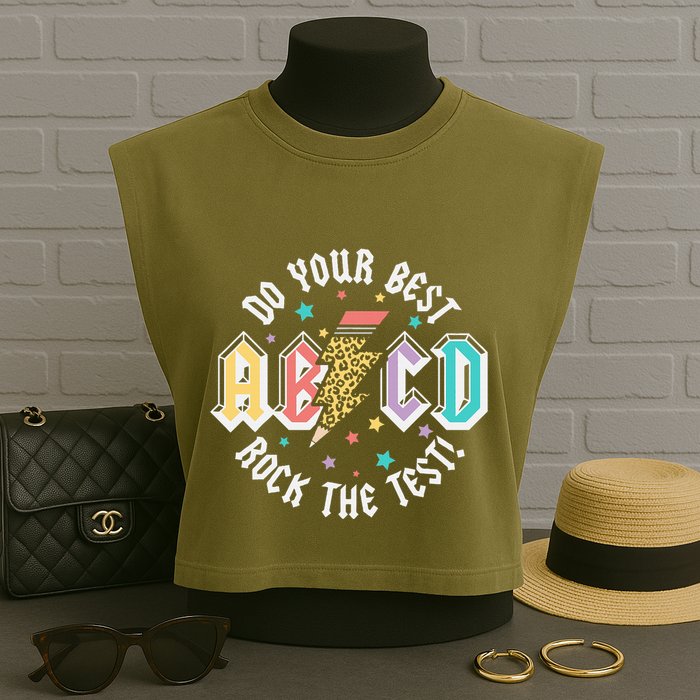 Test Day Teachers Boy Girl Abcd Rock The Test Testing Day Garment-Dyed Women's Muscle Tee