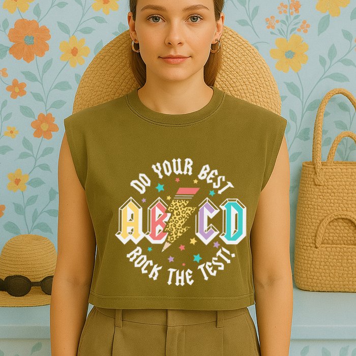 Test Day Teachers Boy Girl Abcd Rock The Test Testing Day Garment-Dyed Women's Muscle Tee