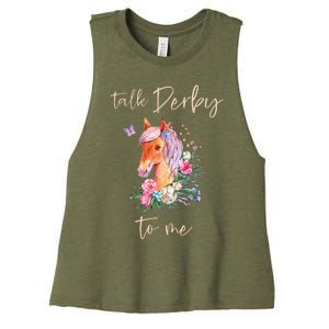 Talk Derby To Me Horse Racing Fan Women's Racerback Cropped Tank