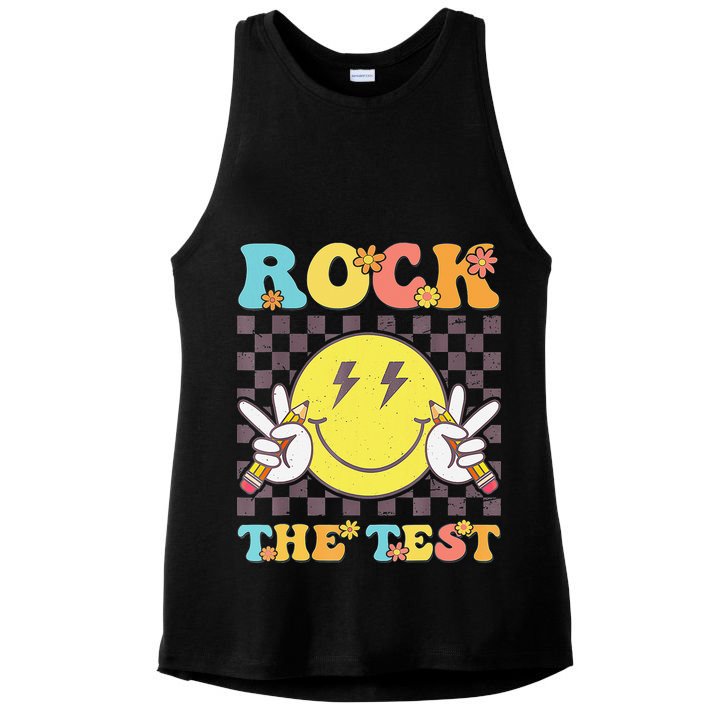 Testing Day Teacher Student Motivational Rock The Test Ladies PosiCharge Tri-Blend Wicking Tank