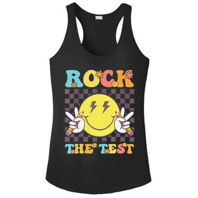 Testing Day Teacher Student Motivational Rock The Test Ladies PosiCharge Competitor Racerback Tank