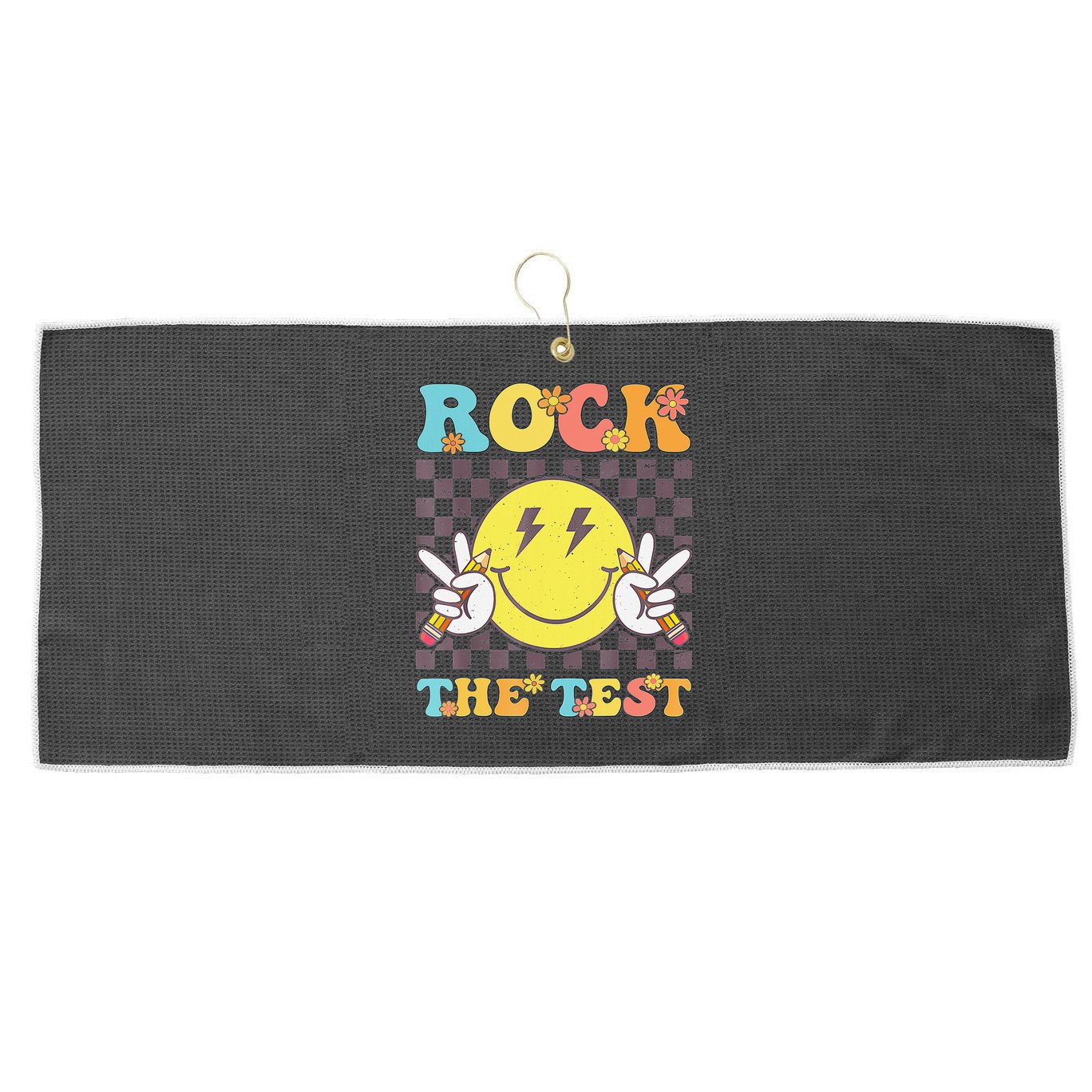 Testing Day Teacher Student Motivational Rock The Test Large Microfiber Waffle Golf Towel