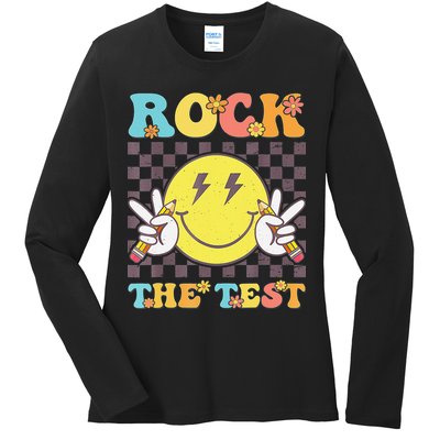 Testing Day Teacher Student Motivational Rock The Test Ladies Long Sleeve Shirt