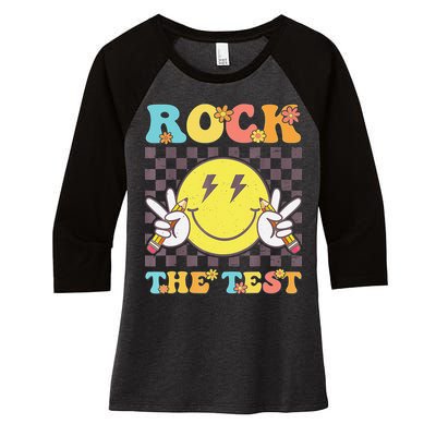 Testing Day Teacher Student Motivational Rock The Test Women's Tri-Blend 3/4-Sleeve Raglan Shirt