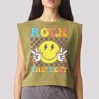 Testing Day Teacher Student Motivational Rock The Test Garment-Dyed Women's Muscle Tee