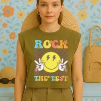 Testing Day Teacher Student Motivational Rock The Test Garment-Dyed Women's Muscle Tee