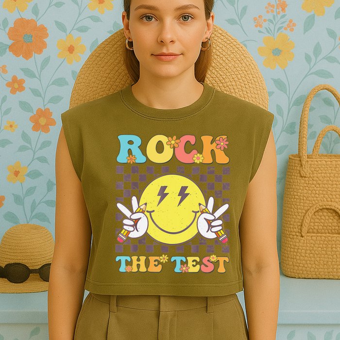 Testing Day Teacher Student Motivational Rock The Test Garment-Dyed Women's Muscle Tee