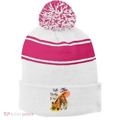 Talk Derby To Me Sunflower Horse Racing Stripe Pom Pom Beanie