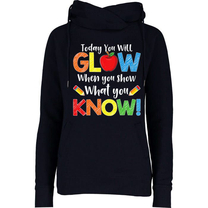 Test Day Teacher Show What You Know Funny Exam Womens Funnel Neck Pullover Hood