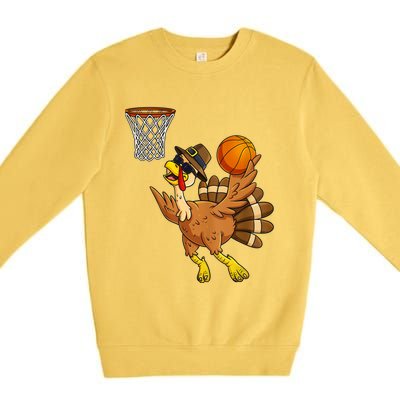 Thanksgiving Day Turkey Basketball Player Funny Pilgrim Meaningful Gift Premium Crewneck Sweatshirt