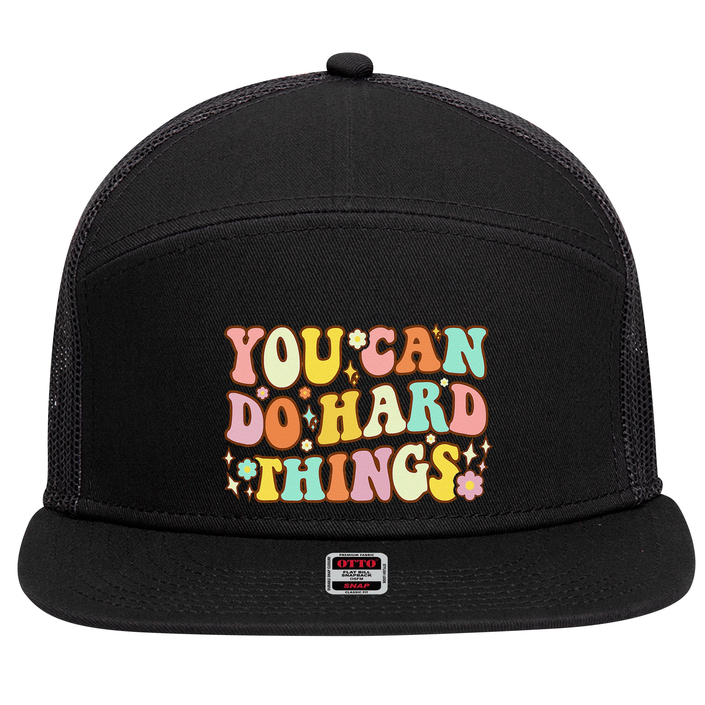 Test Day Teacher You Can Do Hard Things 7 Panel Mesh Trucker Snapback Hat