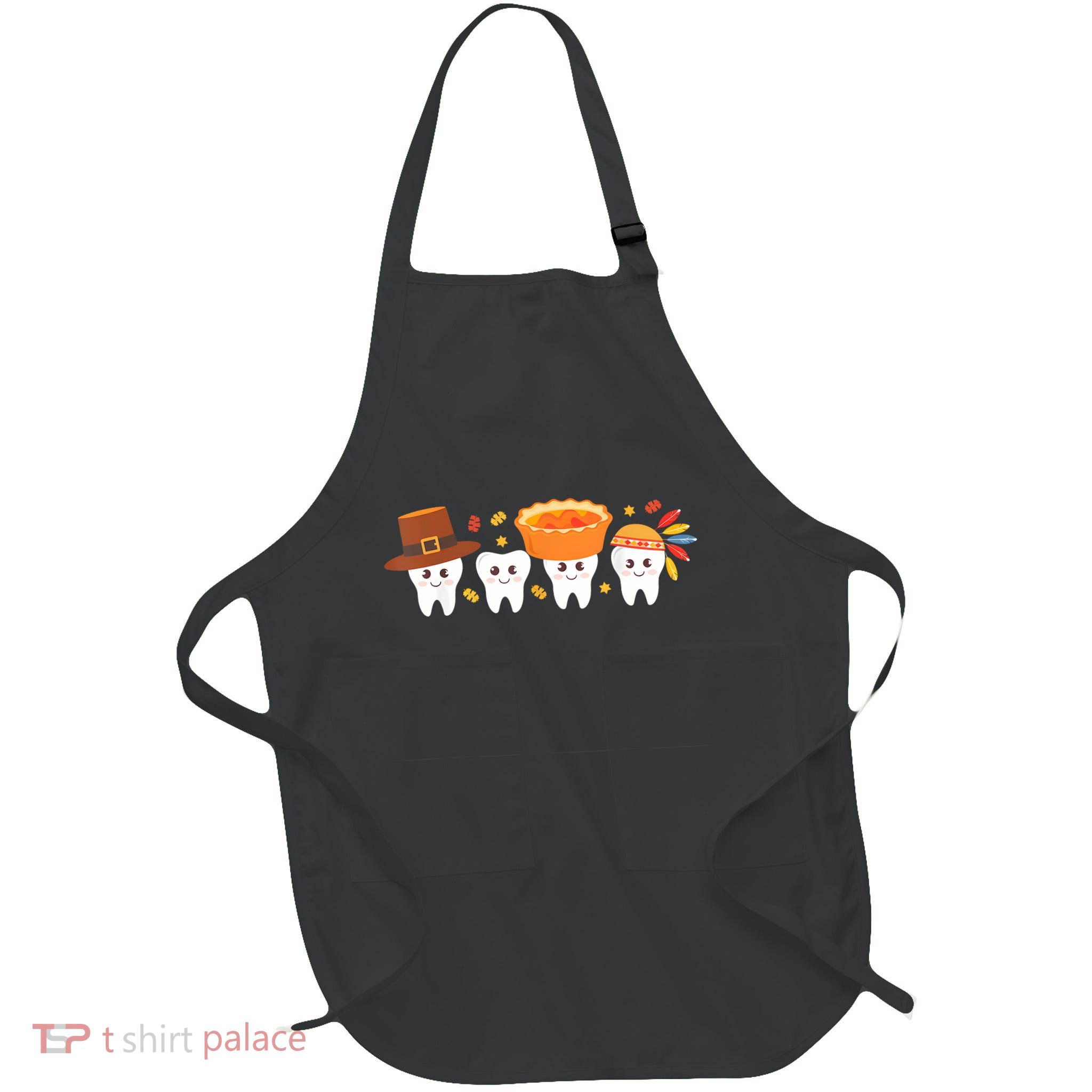Thanksgiving Dental Tooth Characters Dentist Cute Turkey Full-Length Apron With Pockets