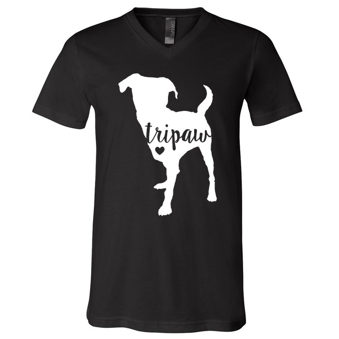 Tripaw Dog, Three Legged Dog, Tripaw Mom, Tripod Dog V-Neck T-Shirt