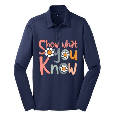 Test Day Teacher Show What You Know Gifts Women Silk Touch Performance Long Sleeve Polo