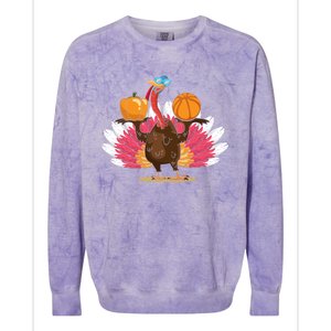 Thanksgiving Day Turkey Basketball Player Sports Lover Gift Colorblast Crewneck Sweatshirt