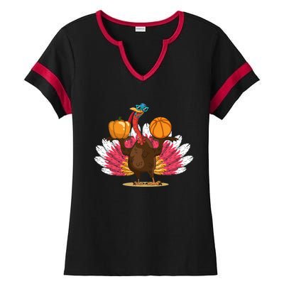 Thanksgiving Day Turkey Basketball Player Sports Lover Gift Ladies Halftime Notch Neck Tee