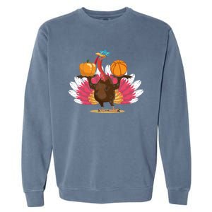 Thanksgiving Day Turkey Basketball Player Sports Lover Gift Garment-Dyed Sweatshirt