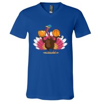 Thanksgiving Day Turkey Basketball Player Sports Lover Gift V-Neck T-Shirt