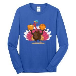 Thanksgiving Day Turkey Basketball Player Sports Lover Gift Tall Long Sleeve T-Shirt