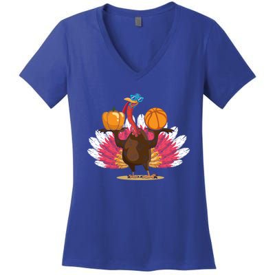 Thanksgiving Day Turkey Basketball Player Sports Lover Gift Women's V-Neck T-Shirt