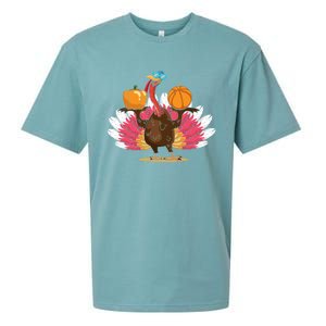 Thanksgiving Day Turkey Basketball Player Sports Lover Gift Sueded Cloud Jersey T-Shirt