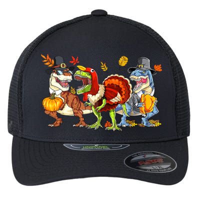 Thanksgiving Dinosaur Trex Turkey Rawr Gifts For Boy Flexfit Unipanel Trucker Cap