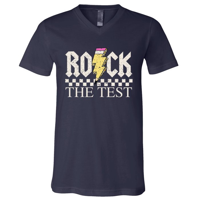 Testing Day Teacher Student Motivational Rock The Test V-Neck T-Shirt