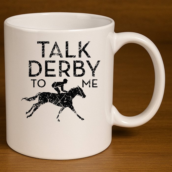 Talk Derby to me I Horse Owner Lover Jockey 11oz C Handle Ceramic Mug