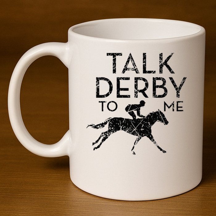 Talk Derby to me I Horse Owner Lover Jockey 11oz C Handle Ceramic Mug