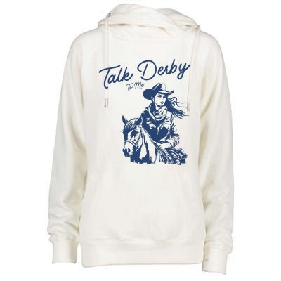 Talk Derby To Me Funny Horse Racing Lover Derby Day 2024 Womens Funnel Neck Pullover Hood