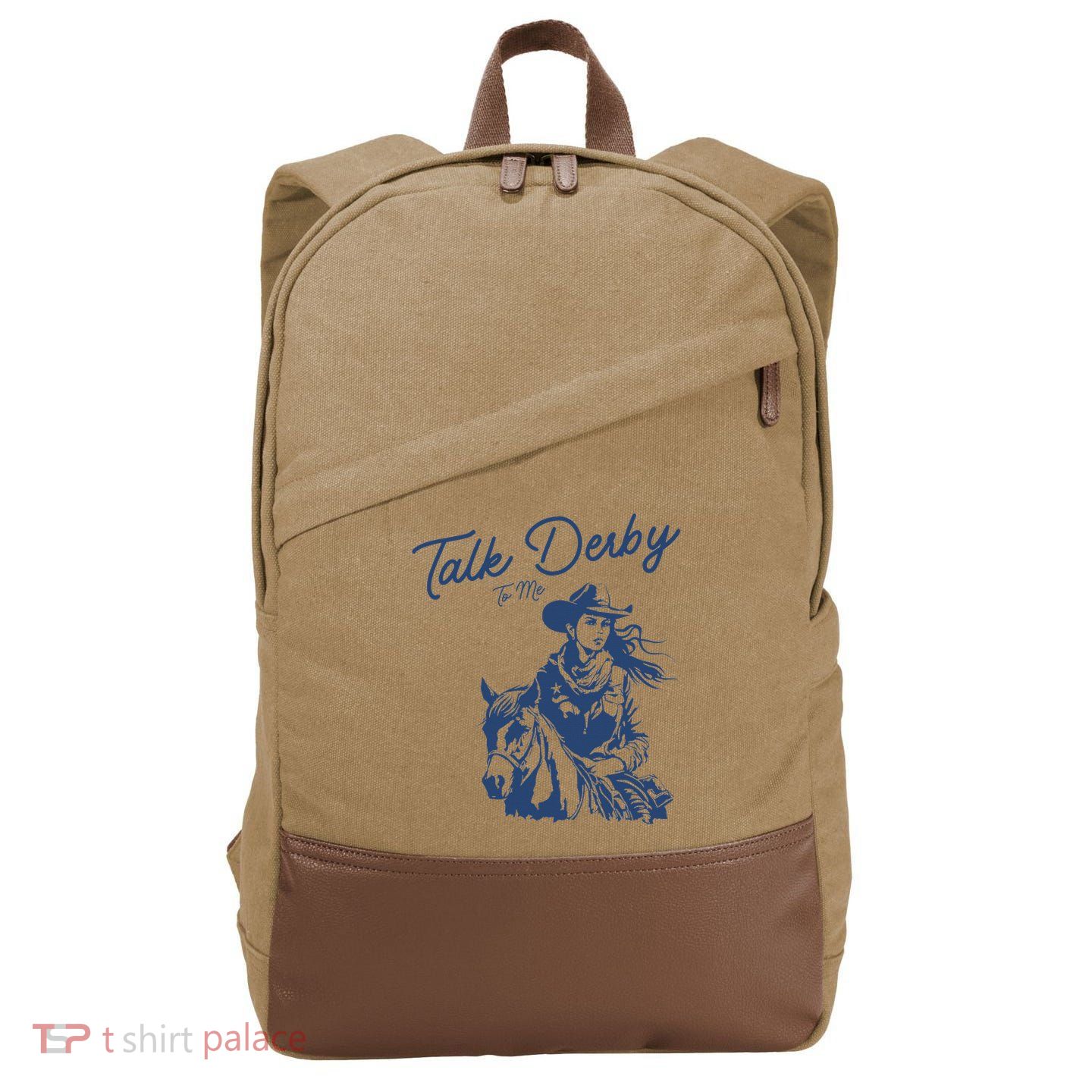 Talk Derby To Me Funny Horse Racing Lover Derby Day 2024 Cotton Canvas Backpack