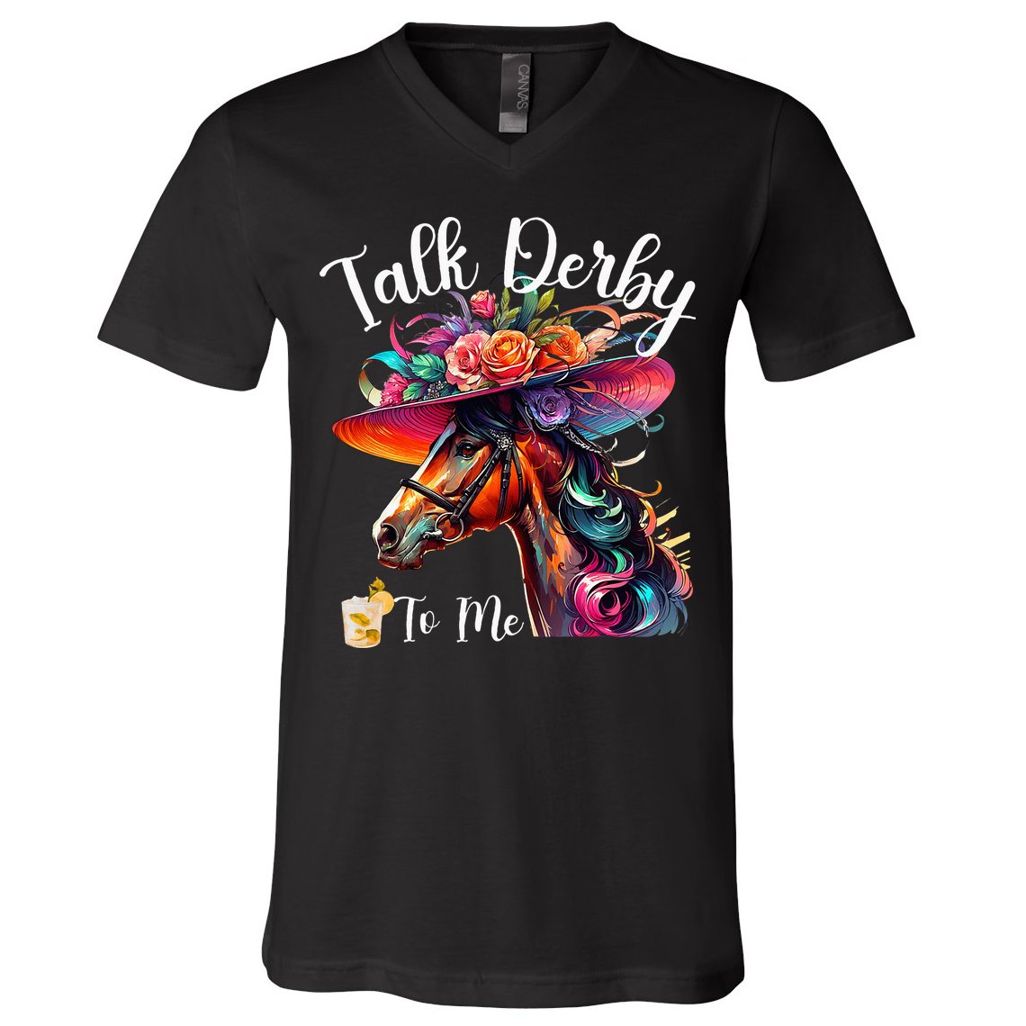Talk Derby To Me Funny Racing Horse V-Neck T-Shirt