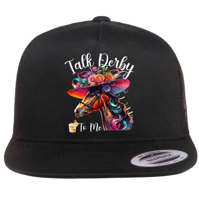 Talk Derby To Me Funny Racing Horse Flat Bill Trucker Hat